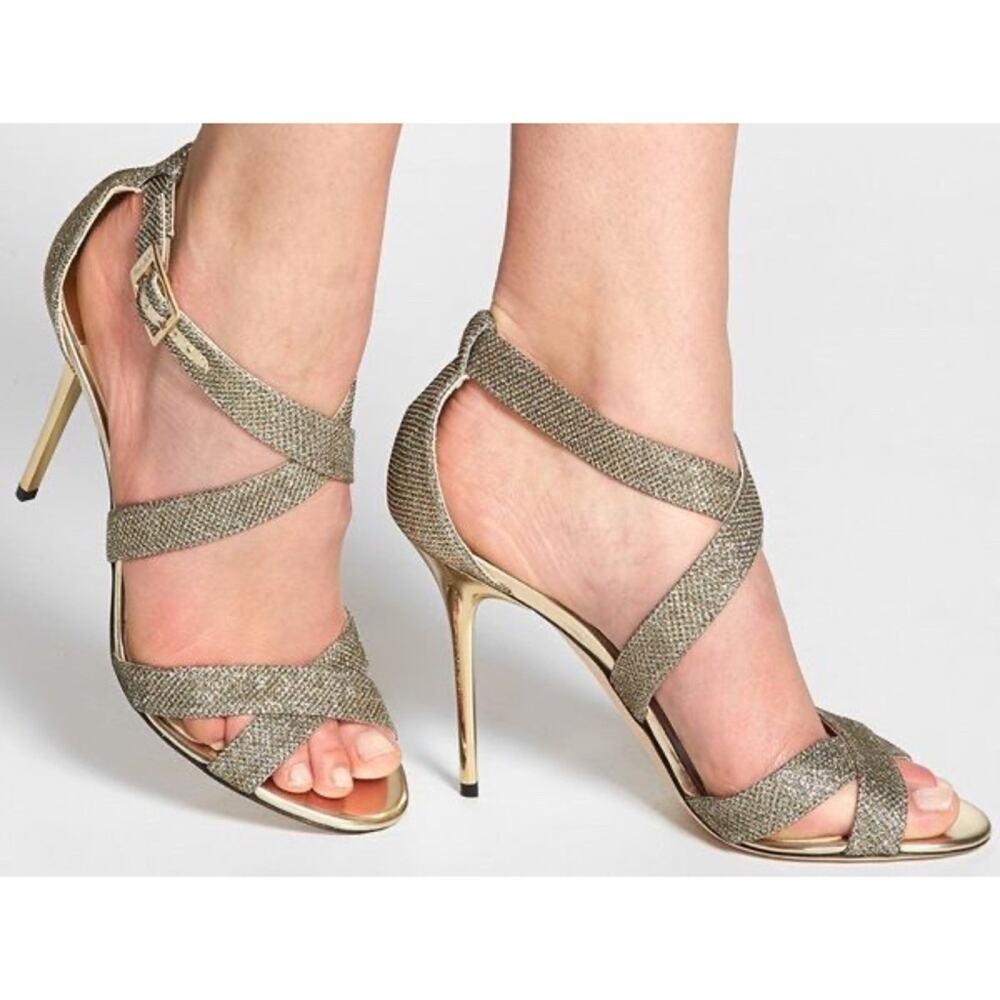 Jimmy Choo Lottie Lag Light Bronze Strappy Glitter Heels Women's Size EU40/US 10 - Picture 2 of 15